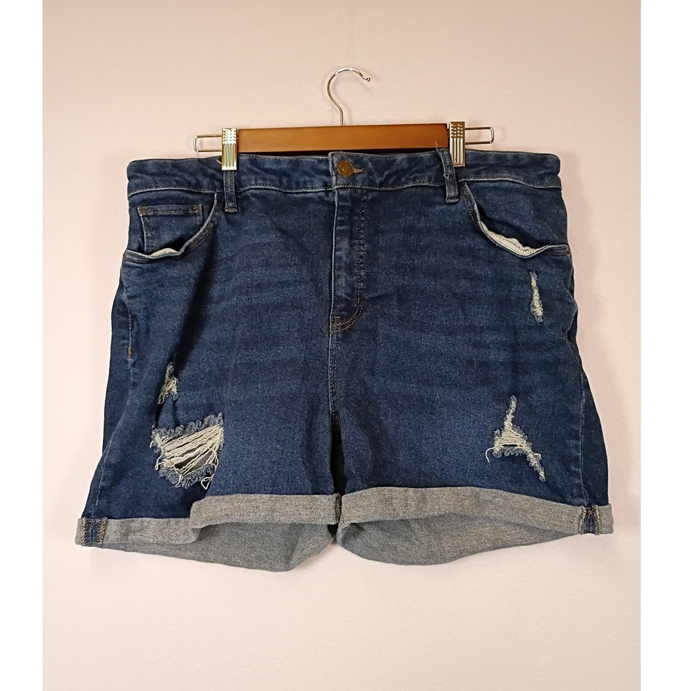 Distressed Boho Ava & Viv Women 16W Blue Denim Cuffed‎ Jean Shorts VN1299629